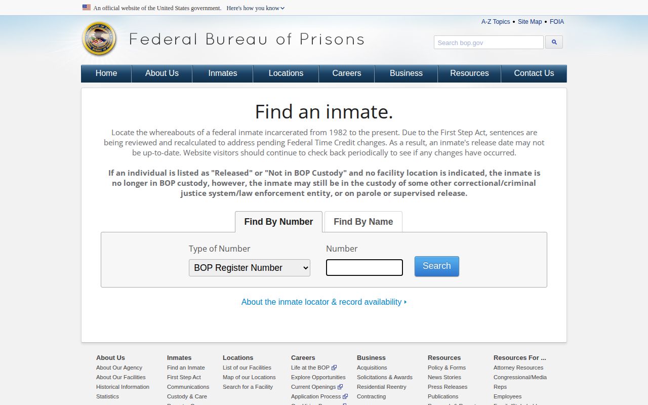 Federal BOP locator for custody after a Clarke County arrest