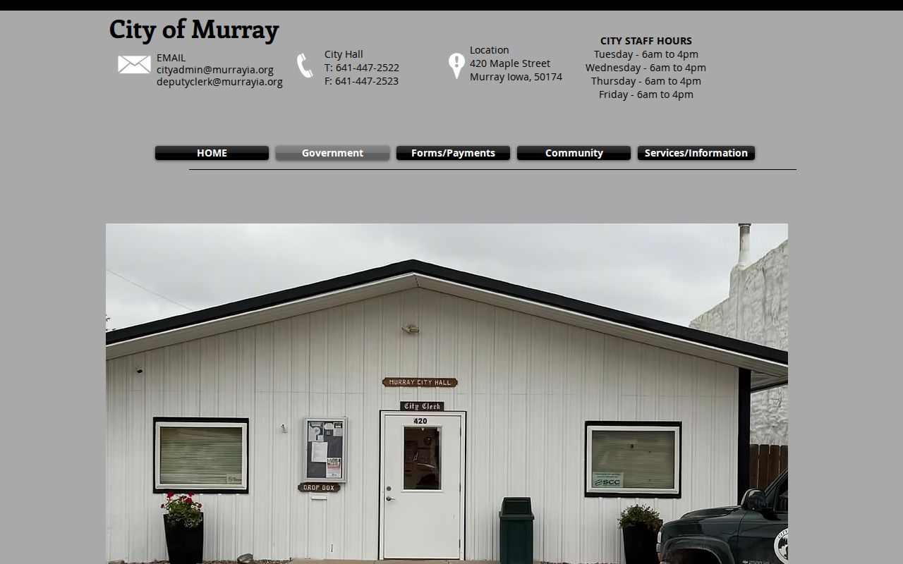 Murray government page with City Hall contact details